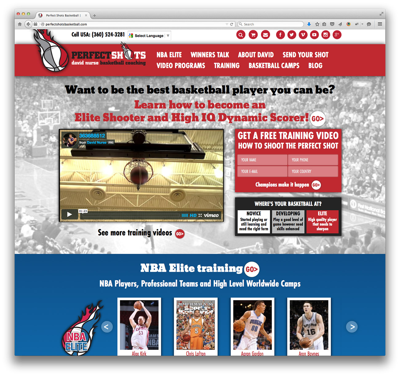 Perfect Shots Basketball homepage