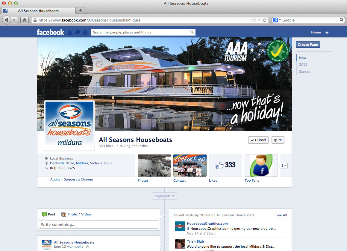 All Seasons Houseboat Facebook branding