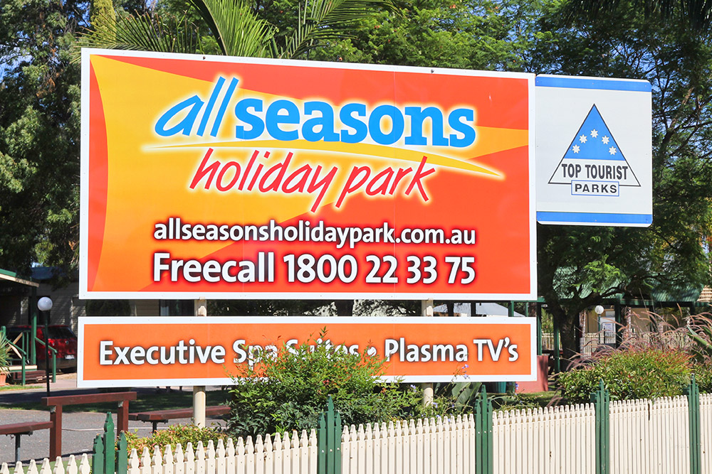 All Seasons Holiday Park Mildura sign