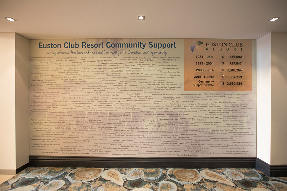 Euston Club Resort Community Support Wall Display
