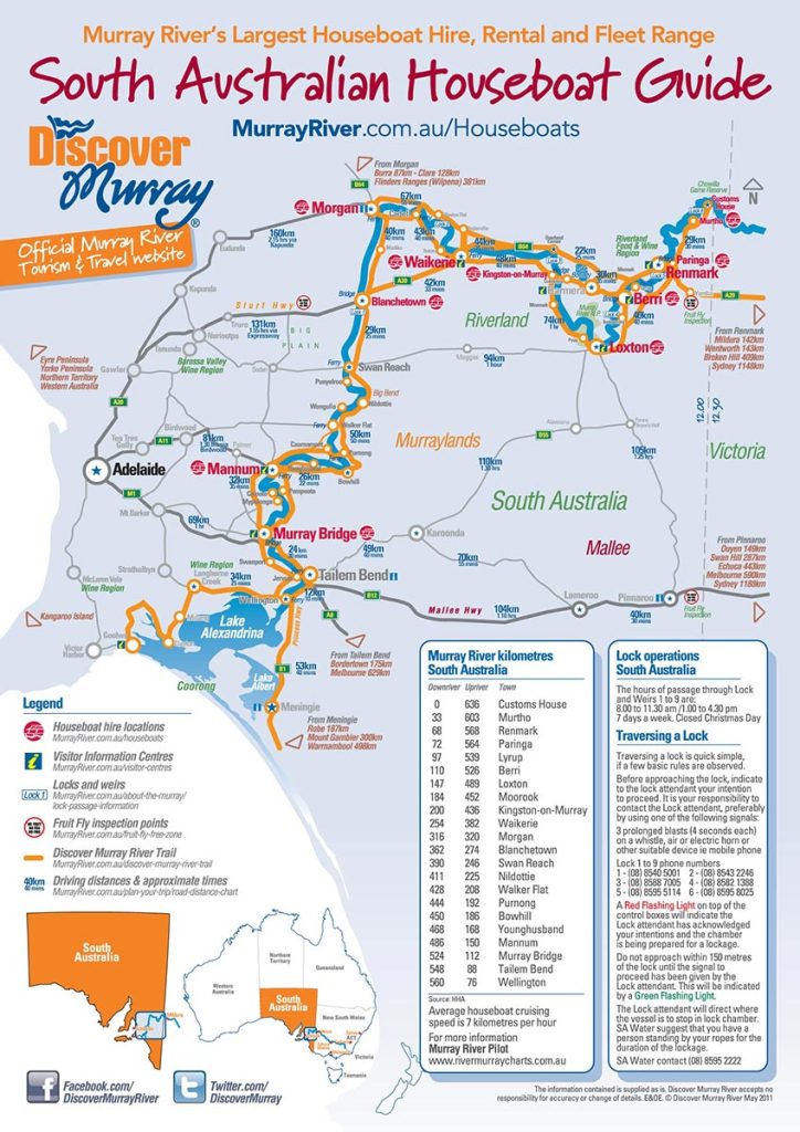 South Australia Murray River Houseboat Map